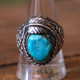 Vintage Sterling Chunky Turquoise Feather Ring 10