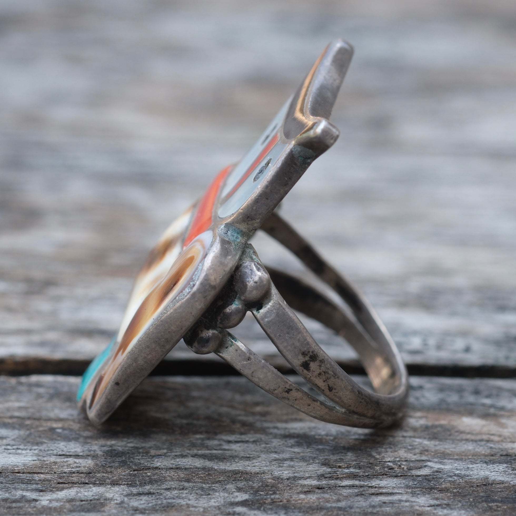 Vintage Sterling Multistone Inlay Owl Ring 7.75