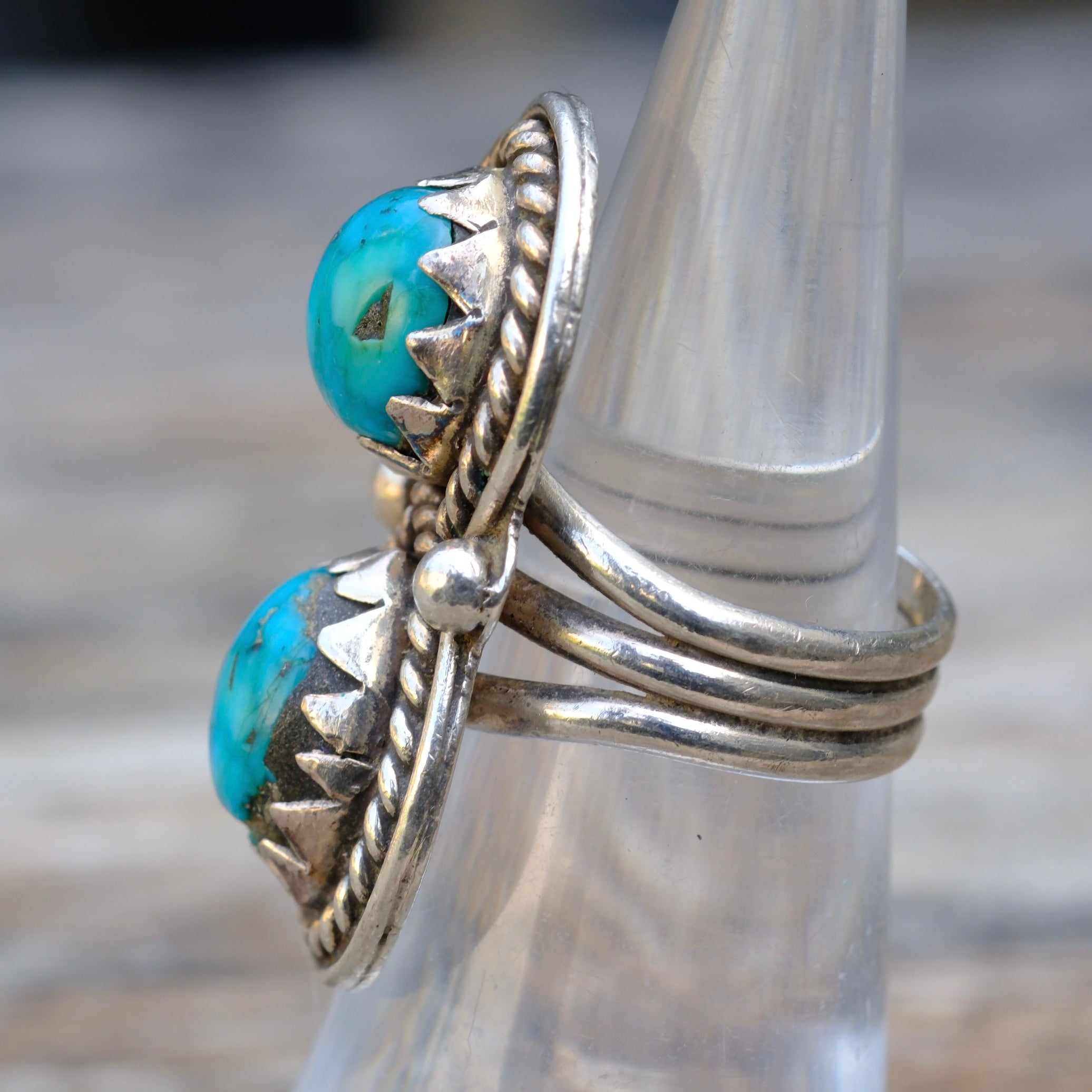 Vintage Sterling 2-Stone Turquoise Ring 5.75