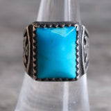 Vintage Sterling Turquoise Thunderbird Ring 7.5