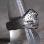 Vintage Sterling and Garnet Feather Ring 10.75