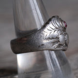 Vintage Sterling and Garnet Feather Ring 10.75