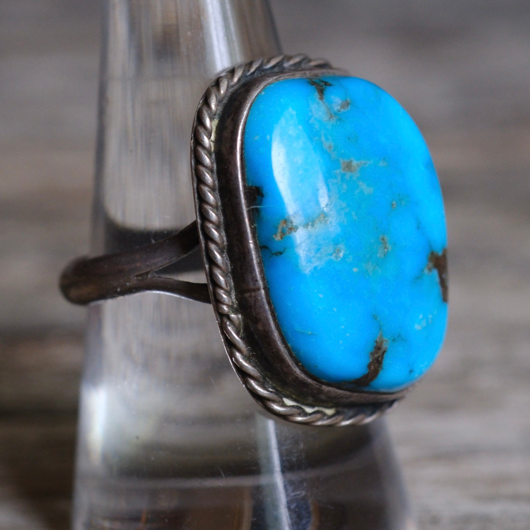 Vintage Sterling Turquoise Roper Ring 8.5