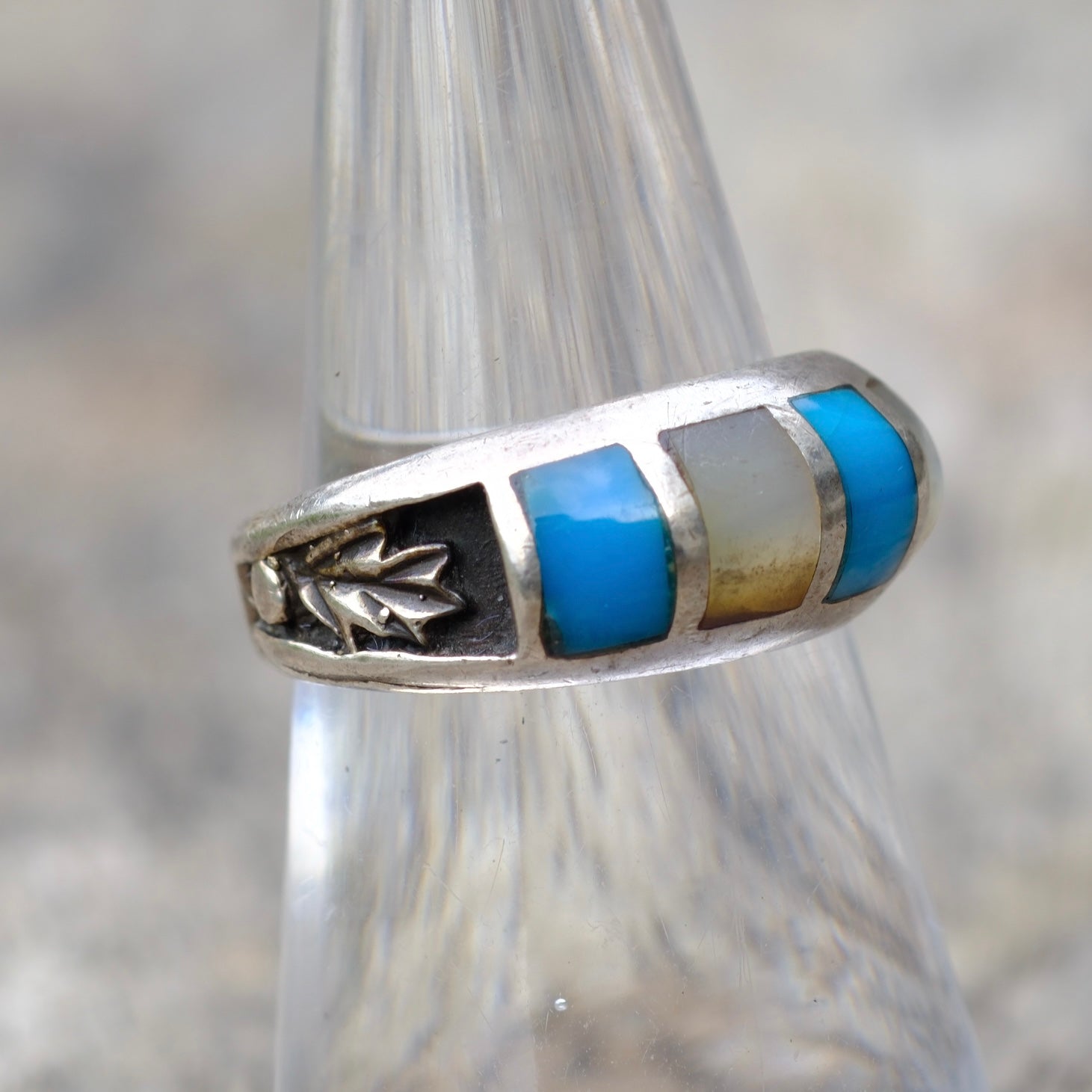 Vintage Sterling Turquoise and MOP Inlay Band 6.5