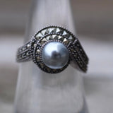 Vintage Sterling Marcasite and Pearl Ring 8