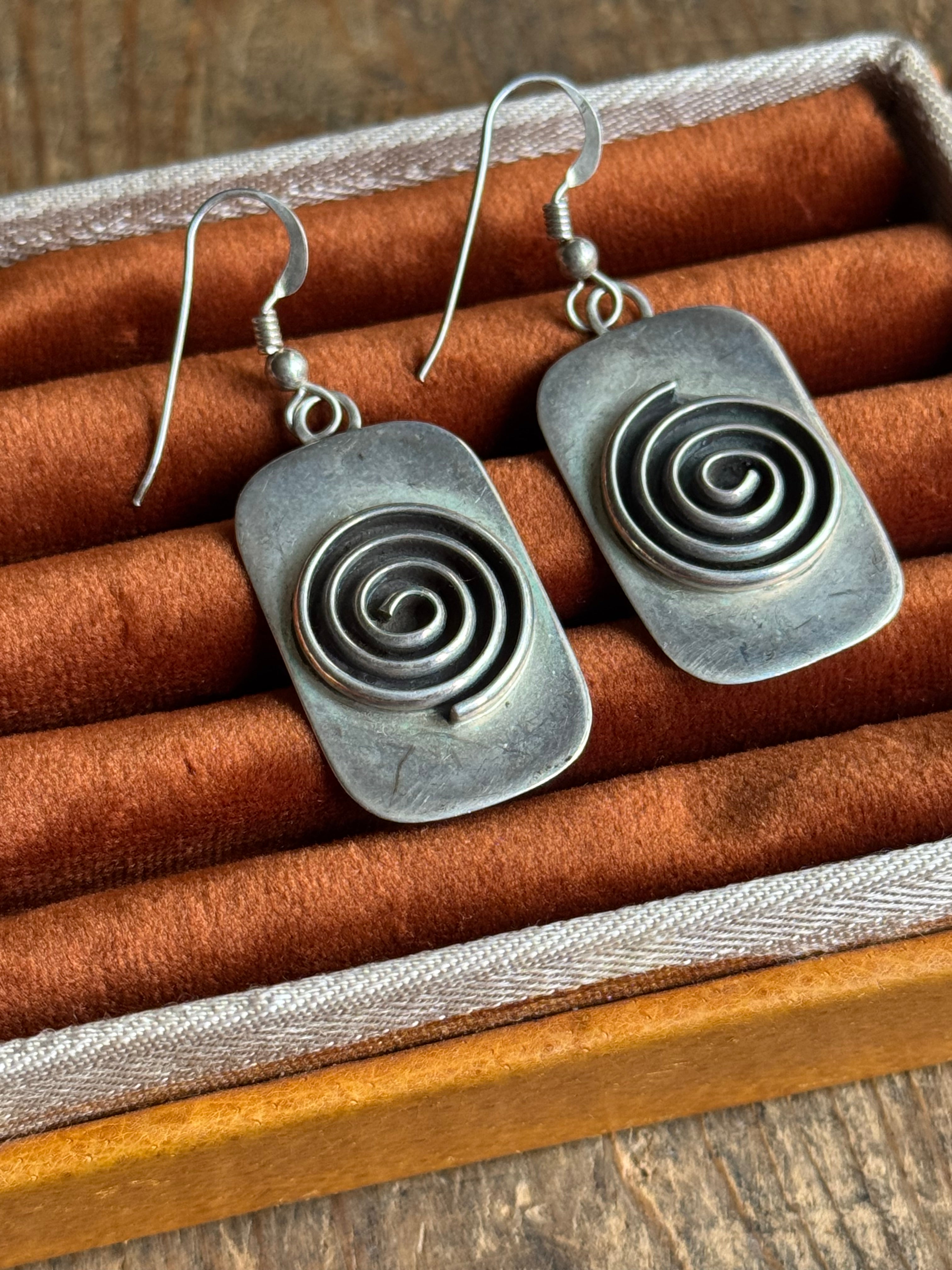 Vintage Sterling Silver Spiral Tag Earrings
