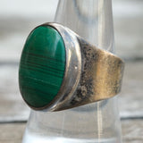 Vintage Sterling Malachite Cigar Band Ring 9.5