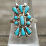 Vintage Sterling Turquoise Cluster Ring 8.5