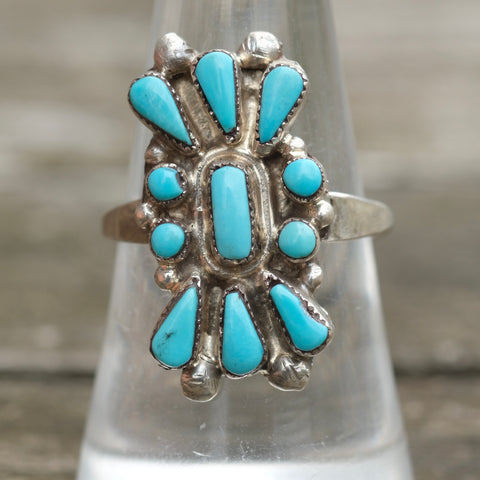 Vintage Sterling Turquoise Cluster Ring 8.5