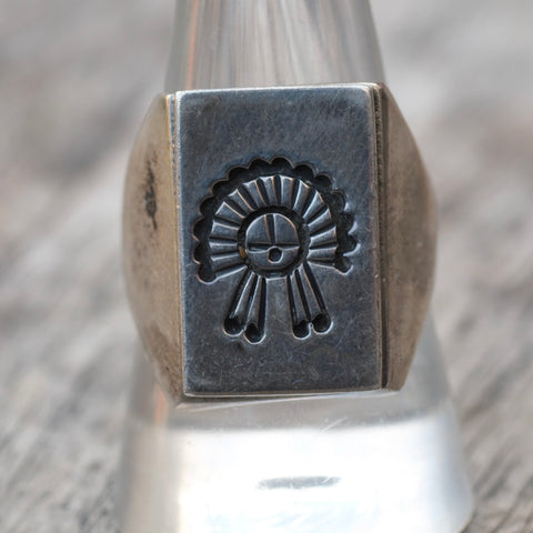 Vintage Sterling Zuni Head Dress Signet Ring 10