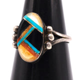 Vintage Sterling Multistone Inlay Ring 6.75