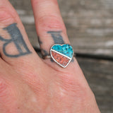 Vintage Sterling Turquoise and Coral Heart Ring 7