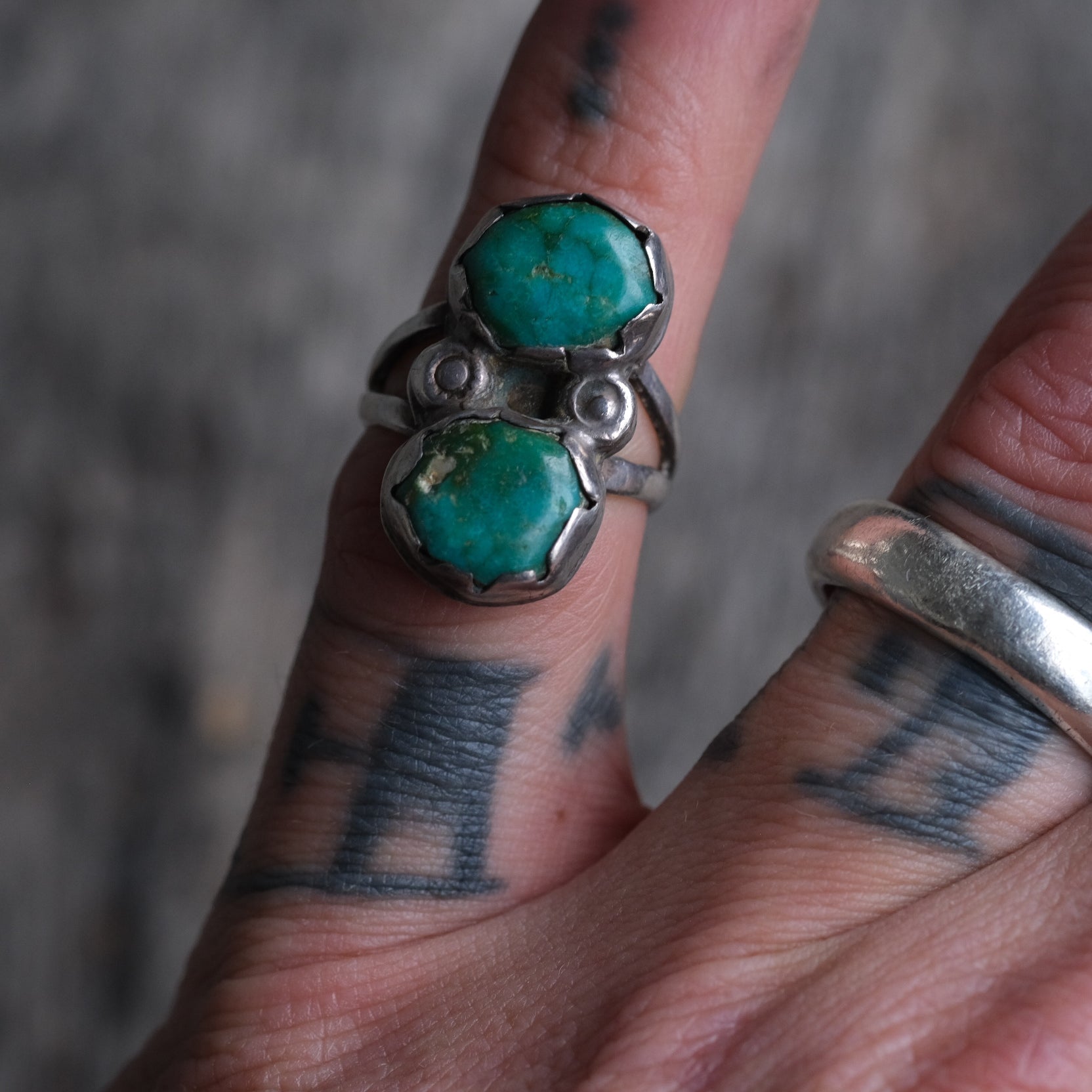 Vintage Sterling 2-Stone Turquoise Ring 4.5