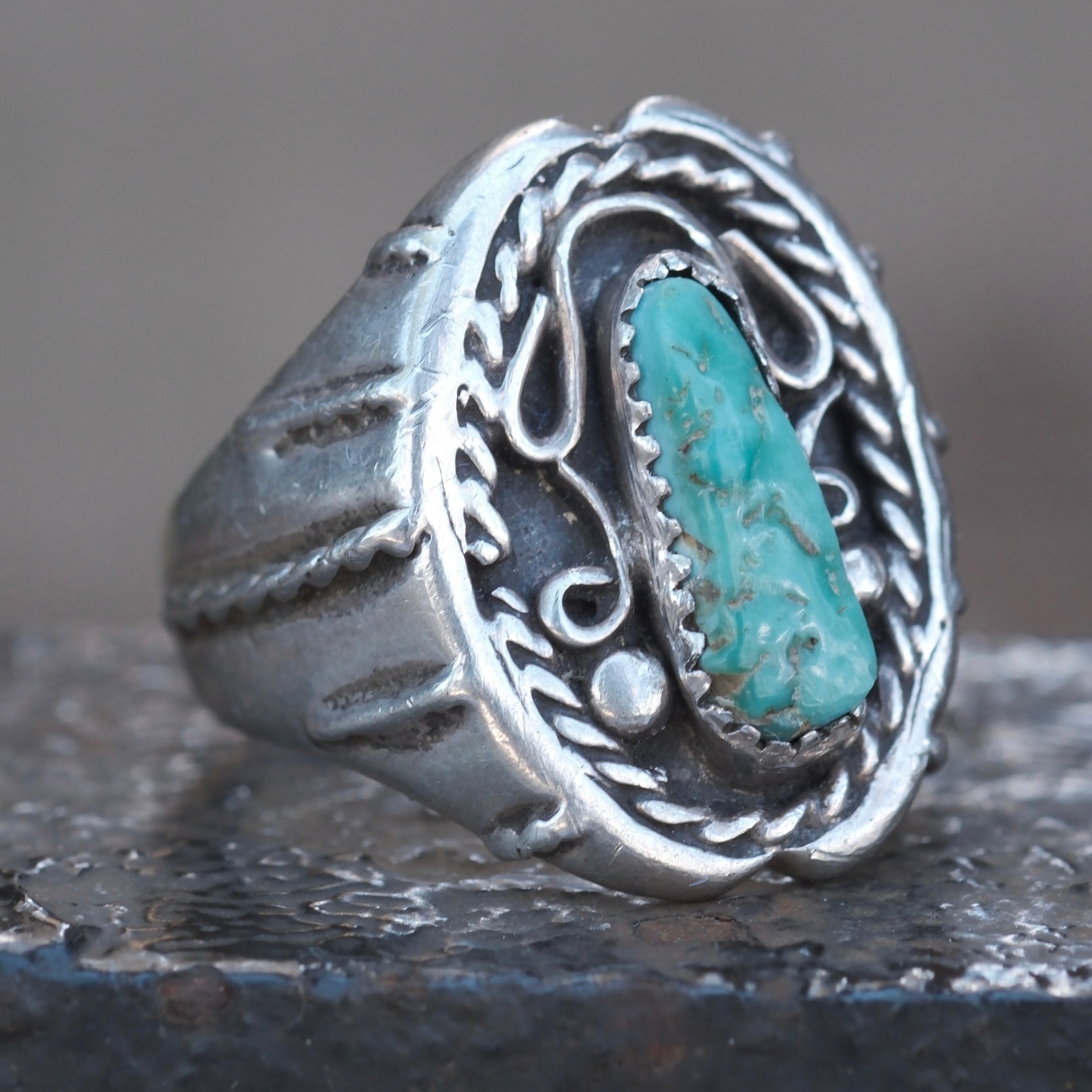Vintage Sterling Turquoise Braided Band Ring 12.5
