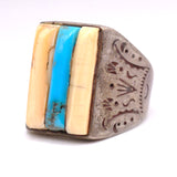 Vintage Sterling Turquoise and Mother Of Pearl Inlay Ring 10