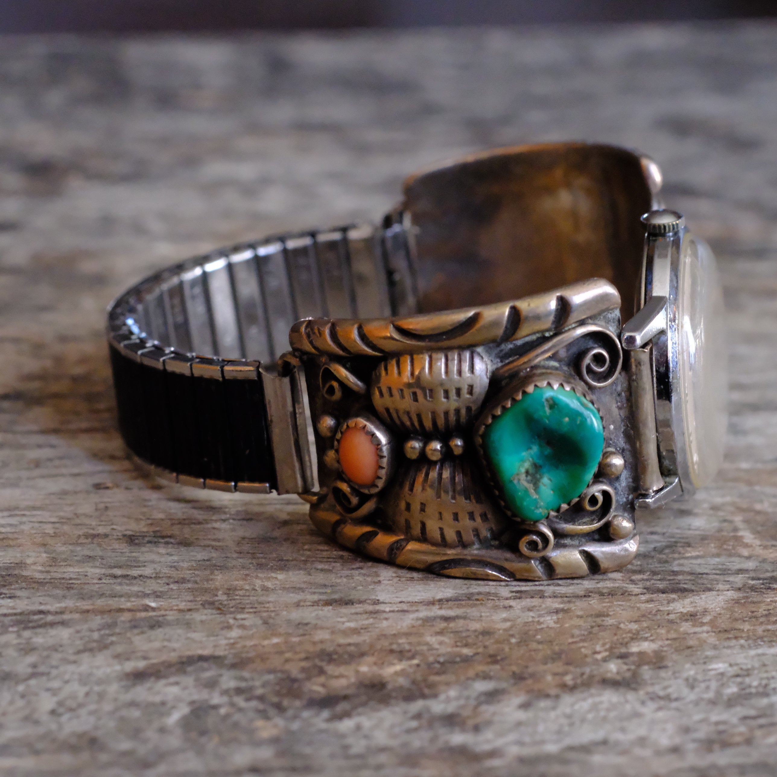 Vintage Sterling Turquoise and Coral Watch