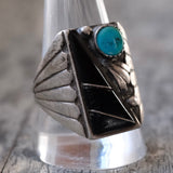 Vintage Sterling Turquoise and Onyx Zuni Ring 11