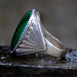 Vintage Sterling Malachite Ribbed Band Ring 11