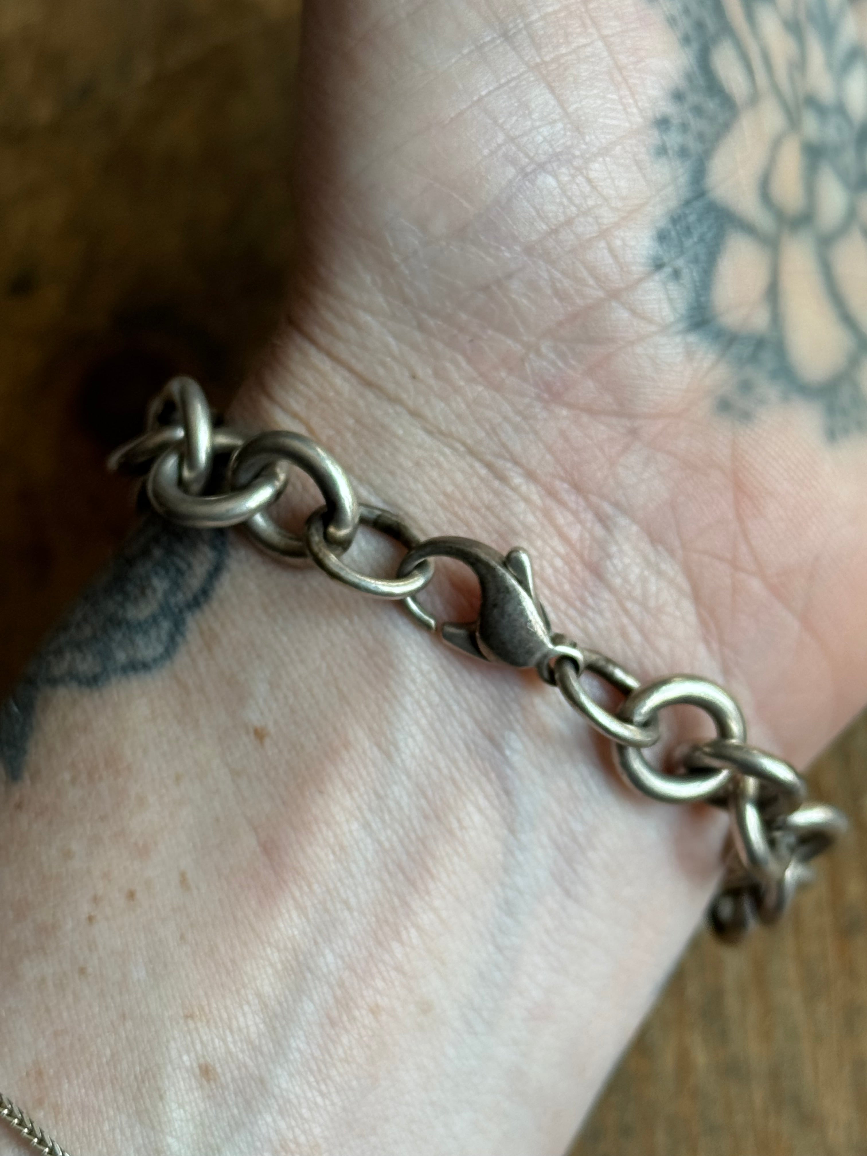 Vintage Sterling Silver 7” Chunky Round Cable Chain Bracelet