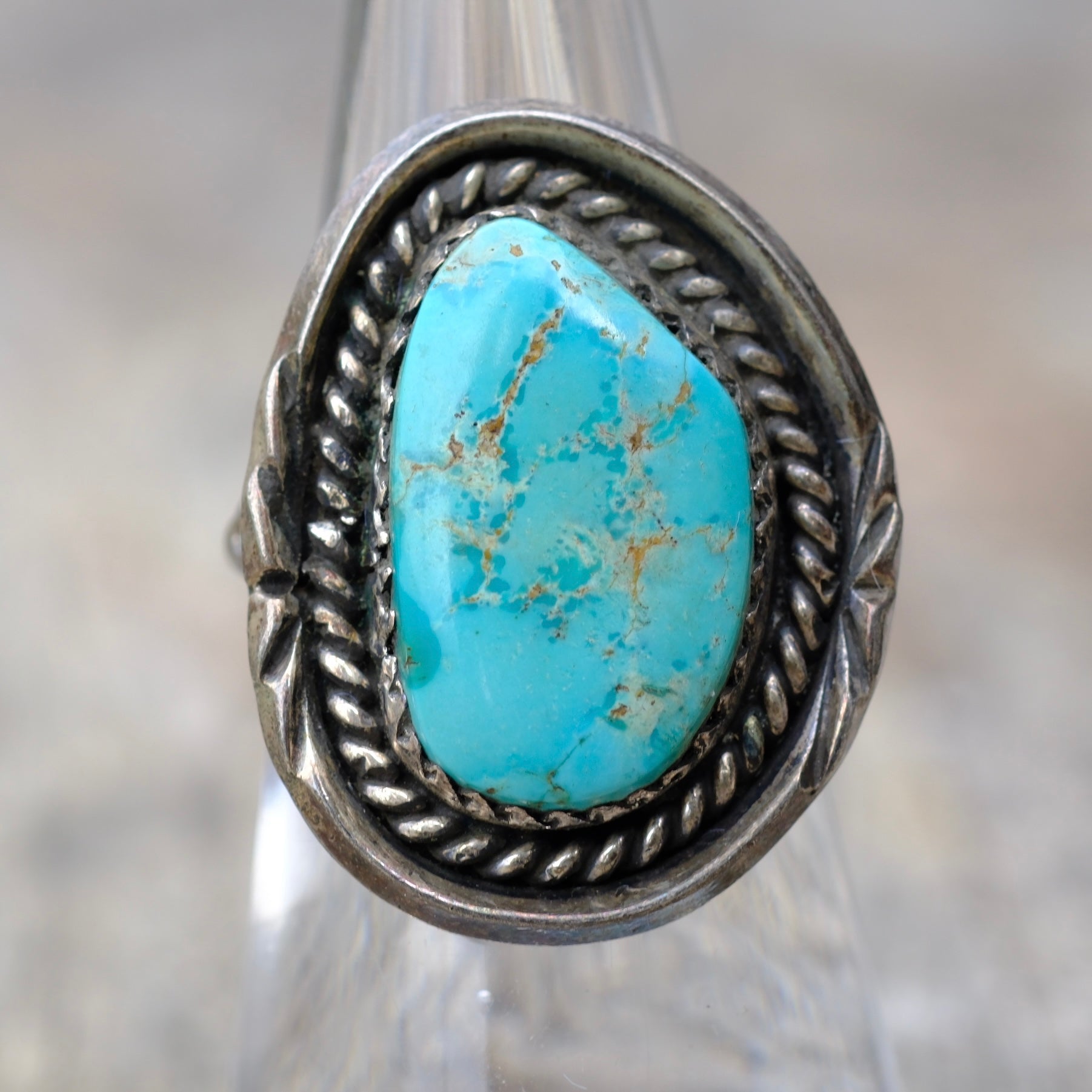 Vintage Sterling Turquoise Roper Ring 5.75