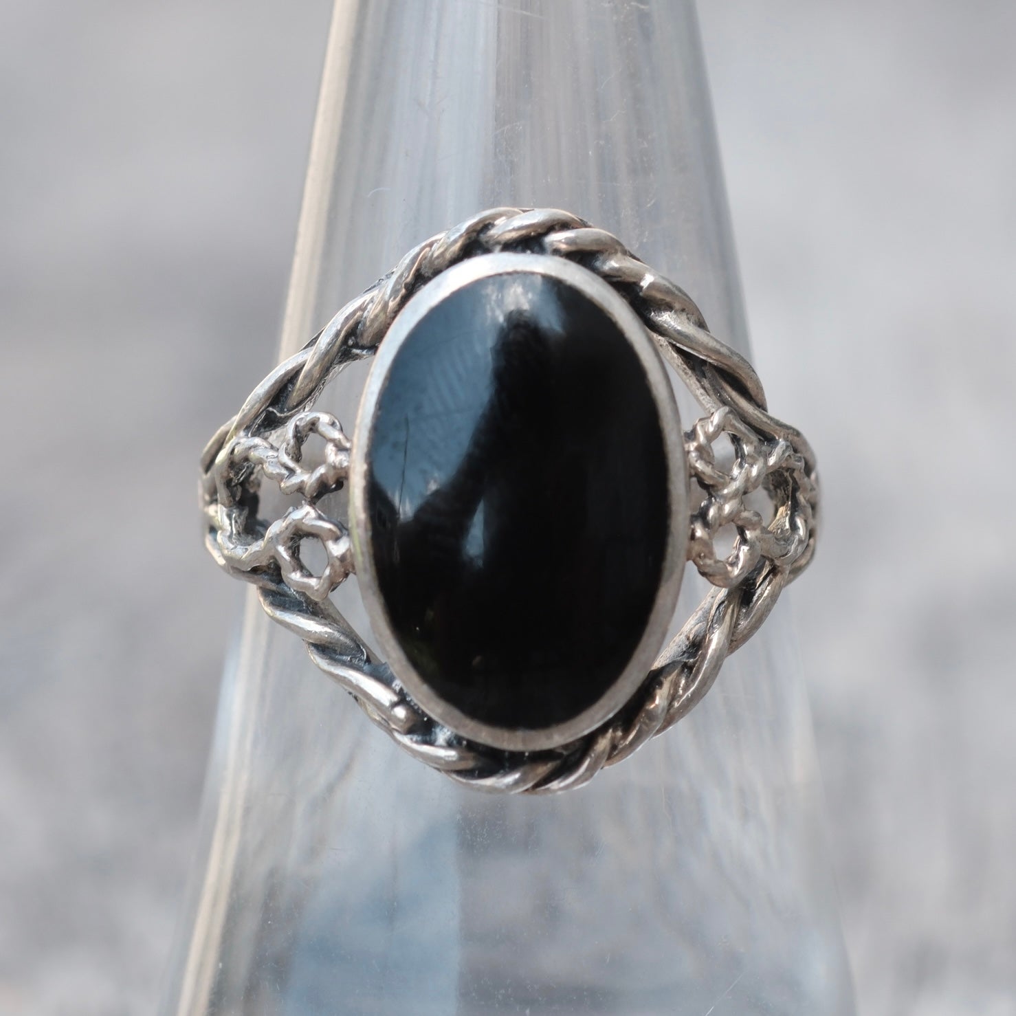 Vintage Sterling Onyx Ring 7.5