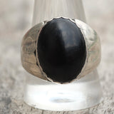 Vintage Sterling Ribbed Band Onyx Ring 12