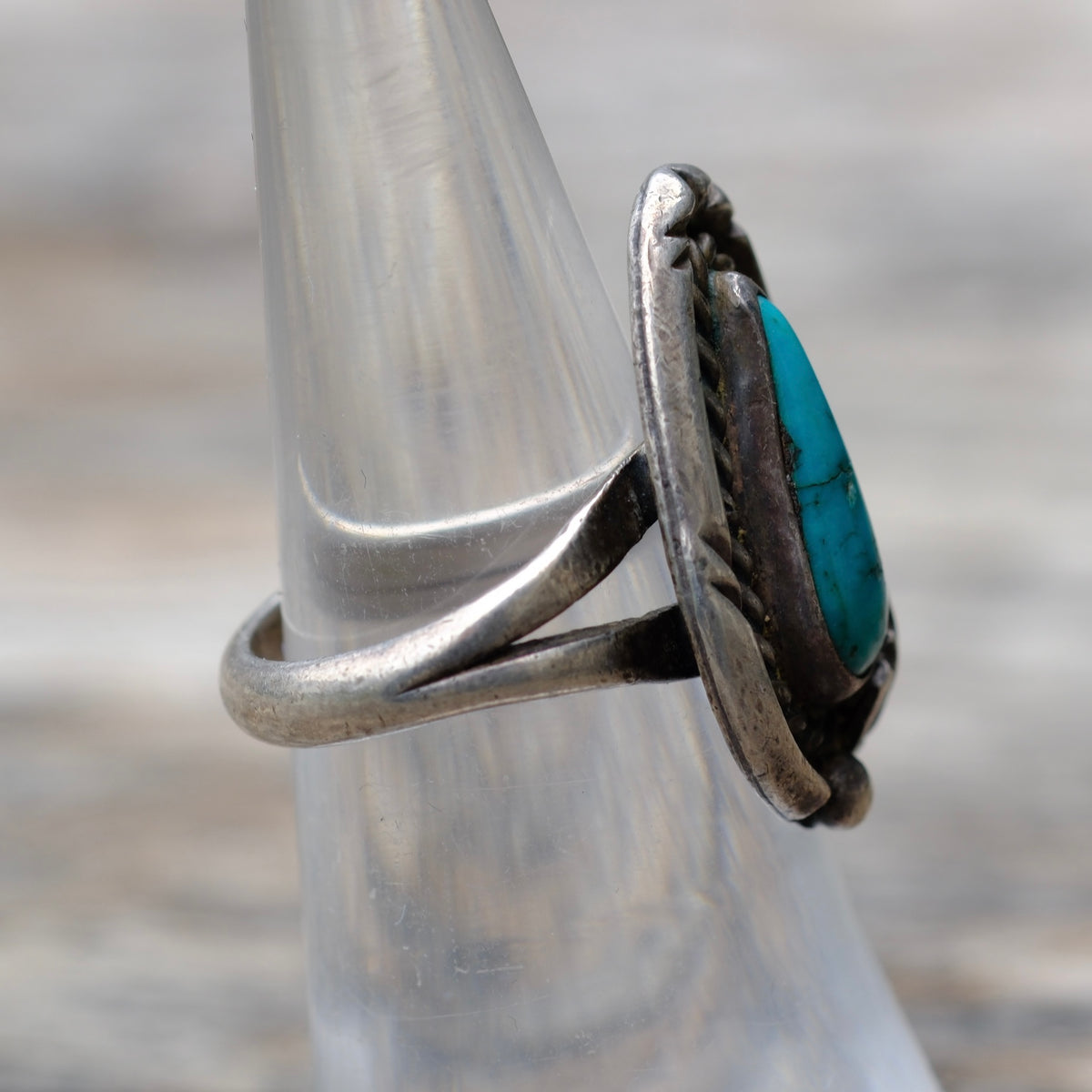 Vintage Sterling Turquoise Feather Ring 5.5