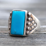 Vintage Sterling Turquoise Stamped Band Ring 11.5