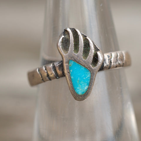 Vintage Sterling Turquoise Bear Paw Ring 5.25