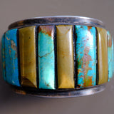 MASSIVE Vintage Sterling Jasper And Turquoise Inlay Cuff Bracelet