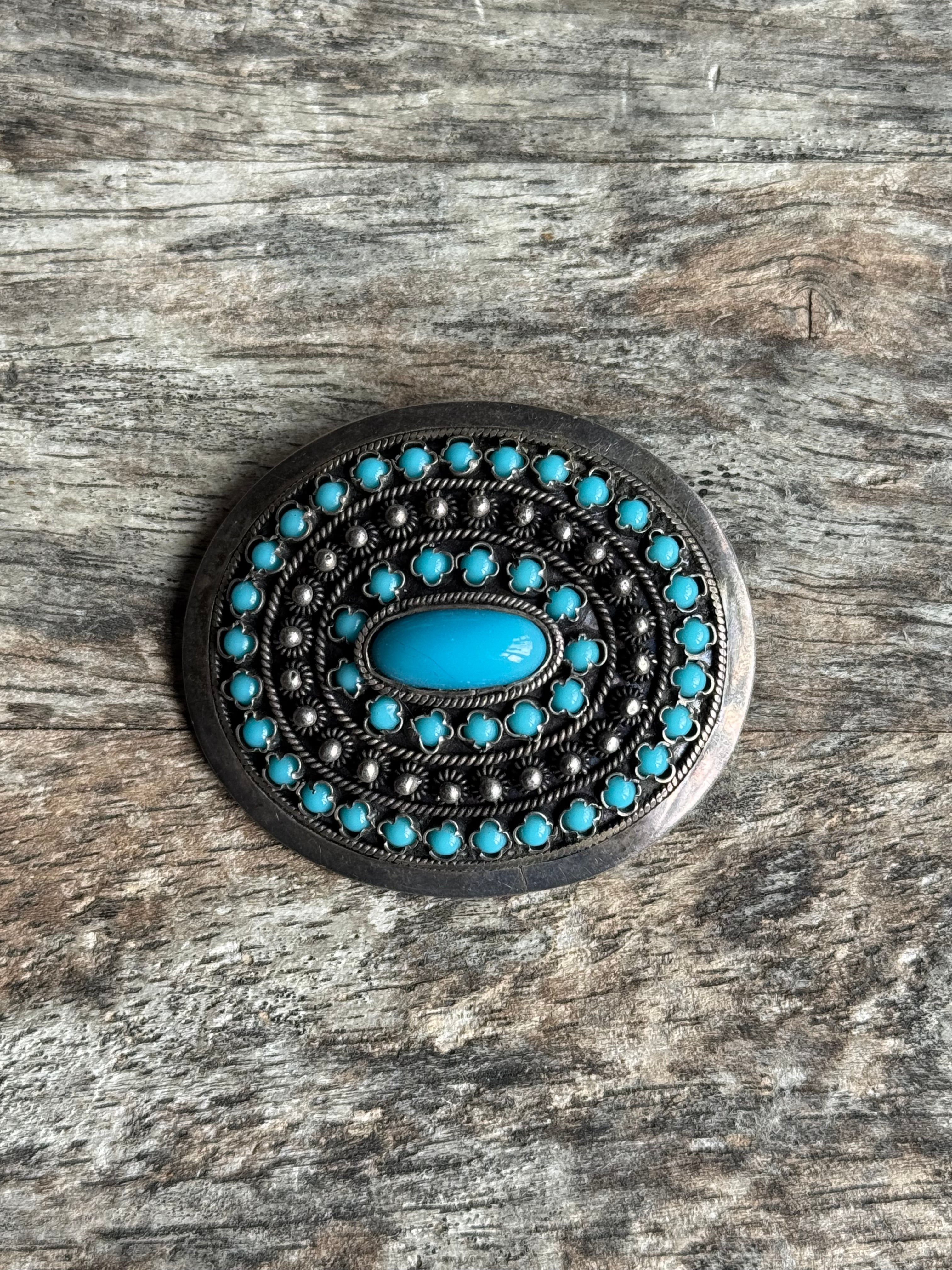 Vintage Sterling Silver Turquoise Cluster Pin