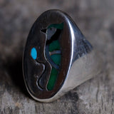 Vintage Sterling Inlaid Blue Jay Ring 11.5