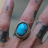 Vintage Sterling Turquoise Ribbed Band Ring 8.75