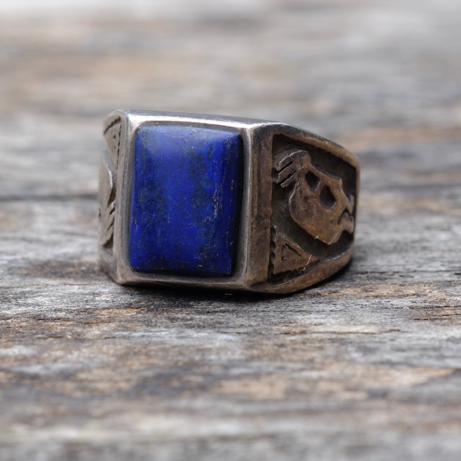 Vintage Sterling Lapis Kokopelli Ring 4.75