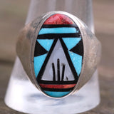 Vintage Sterling Zuni Inlay Ring 11.5