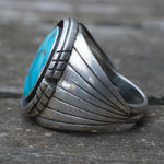 Vintage Sterling Turquoise Ribbed Band Ring 9