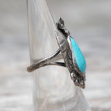 Vintage Sterling Turquoise Feather Ring 6.25