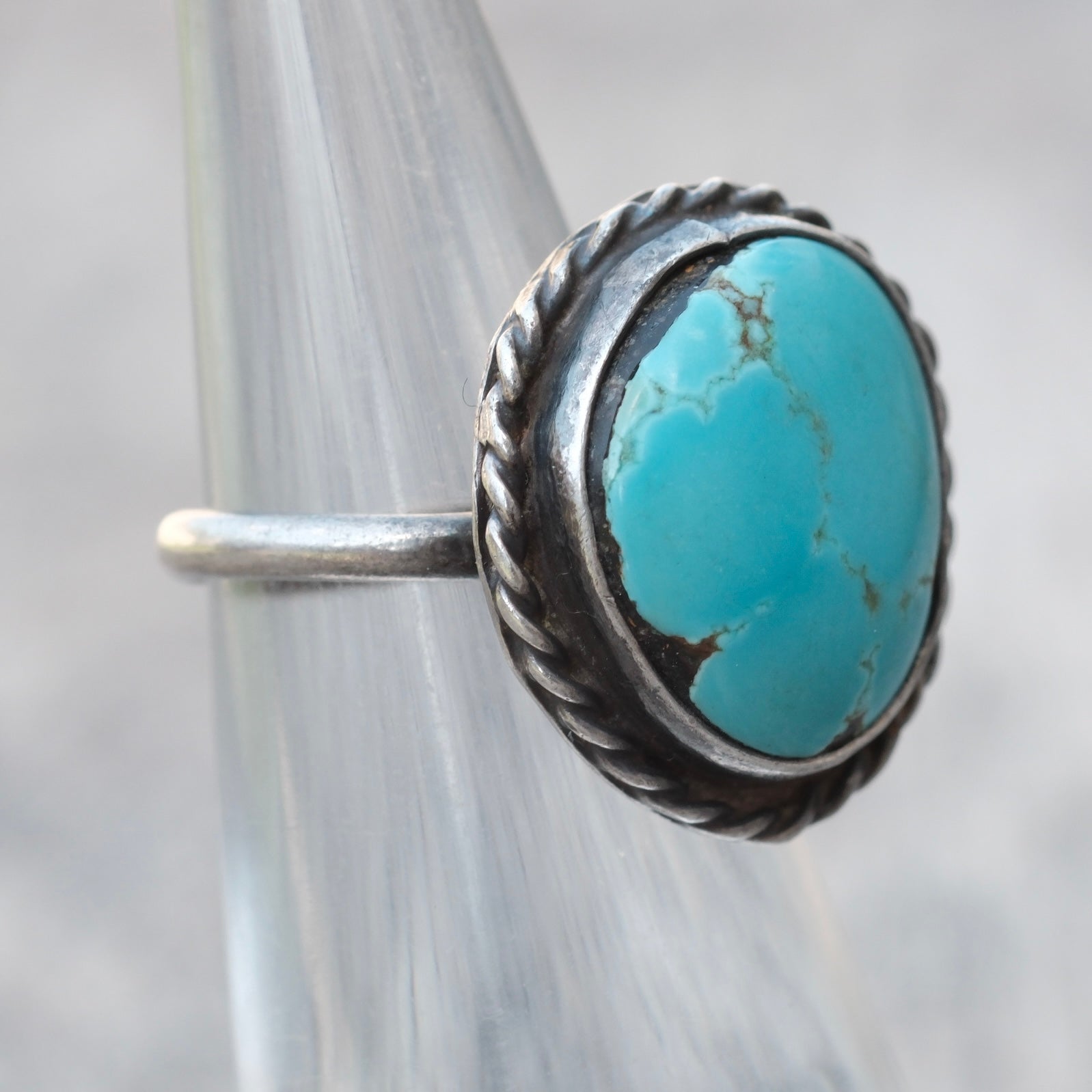 Vintage Sterling Turquoise Roper Ring 4