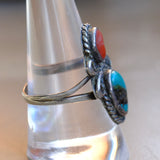 Vintage Sterling Turquoise and Coral Ring 9.25