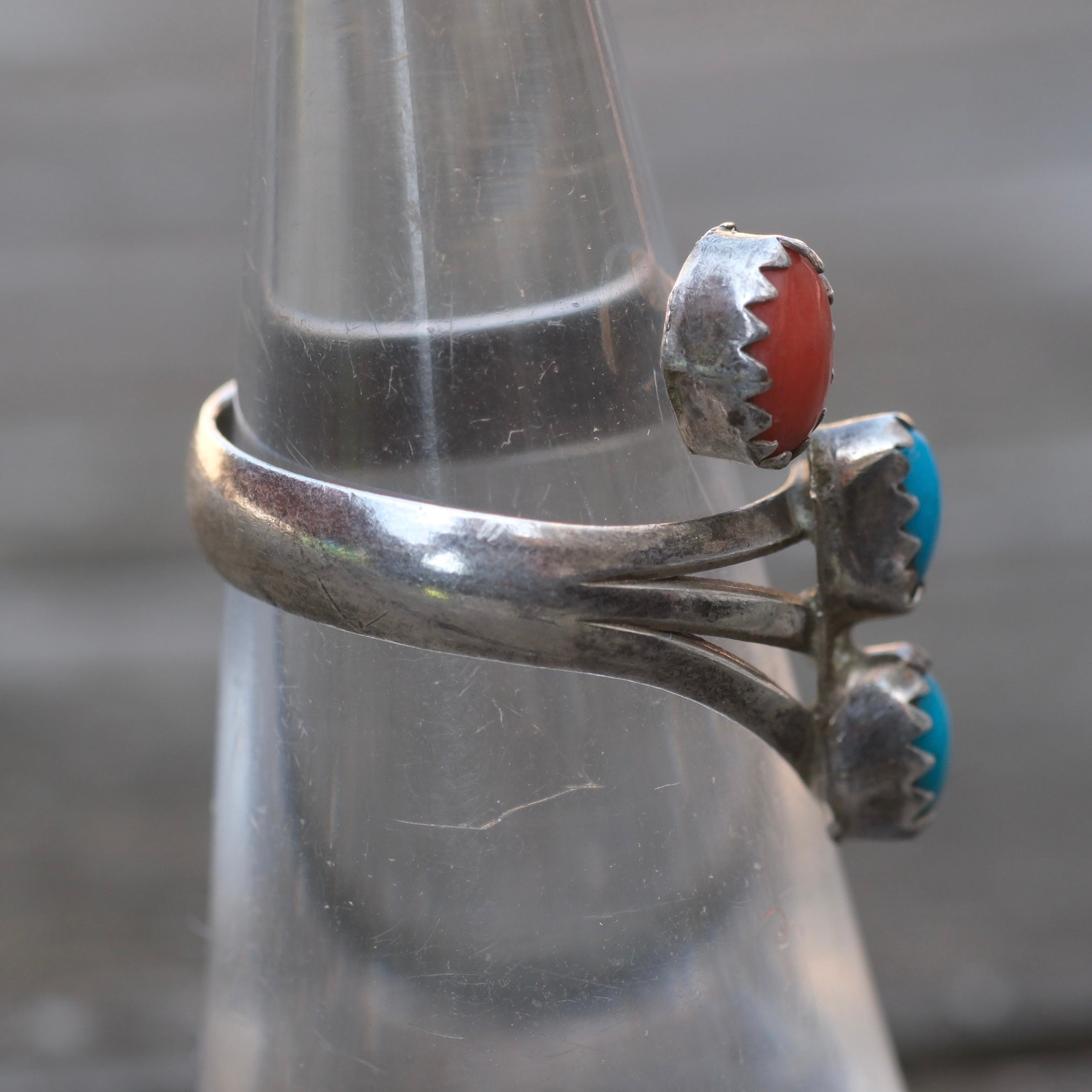 Vintage Sterling Turquoise and Coral Ring 4.5