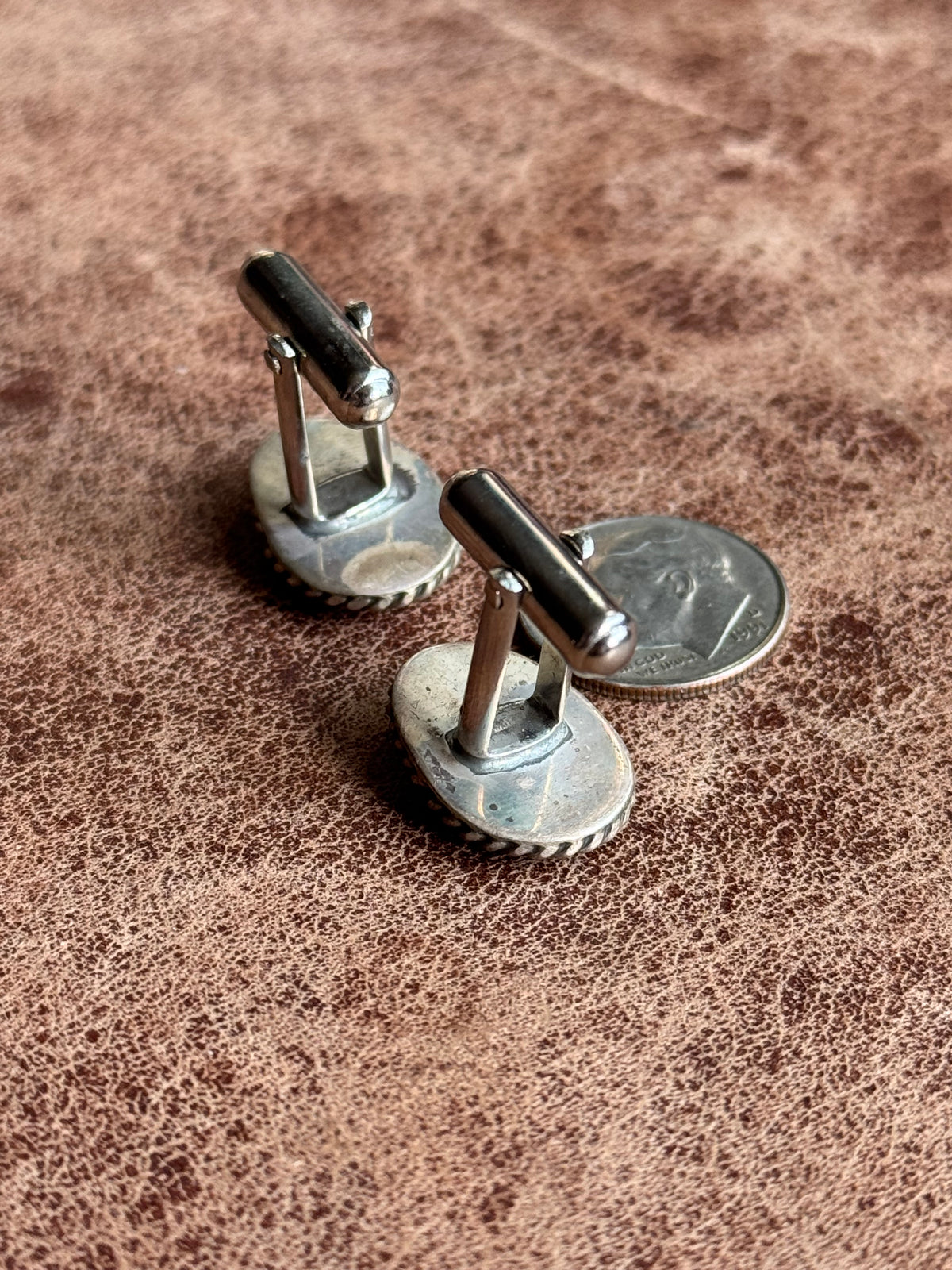 Vintage Sterling Silver Roped Turquoise Cufflinks