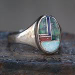 Vintage Sterling Multistone Inlay Ring 9.75