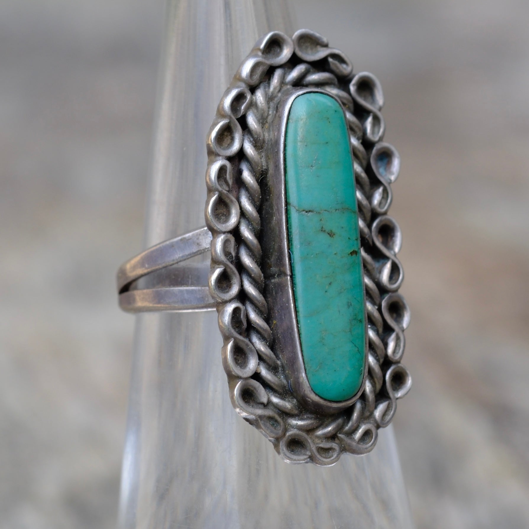Vintage Sterling Turquoise Florette Ring 5