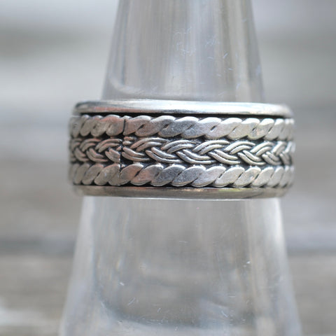 Vintage Sterling Silver Braided Spinner Band 8