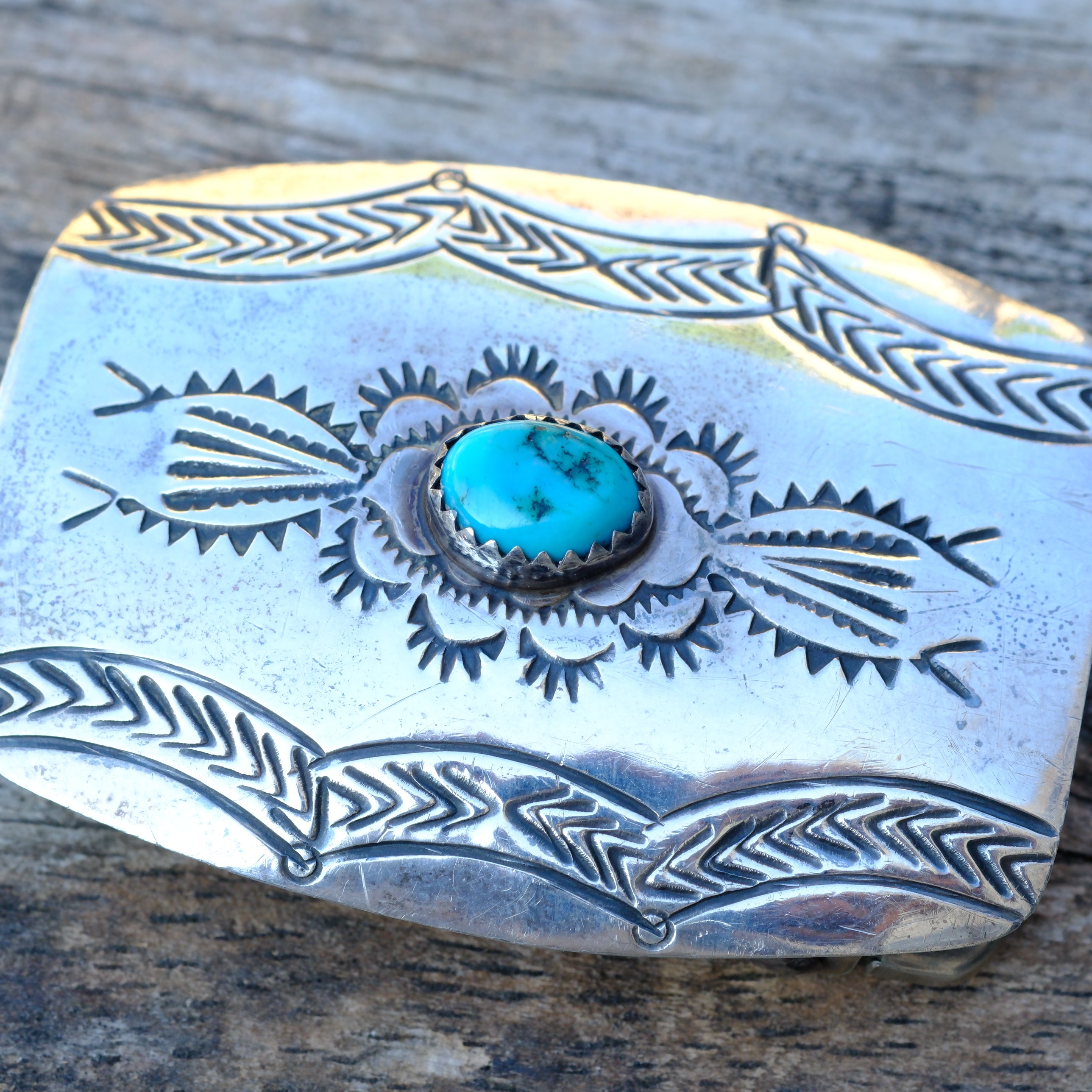 Vintage Sterling Ladies Stamped Turquoise Belt Buckle