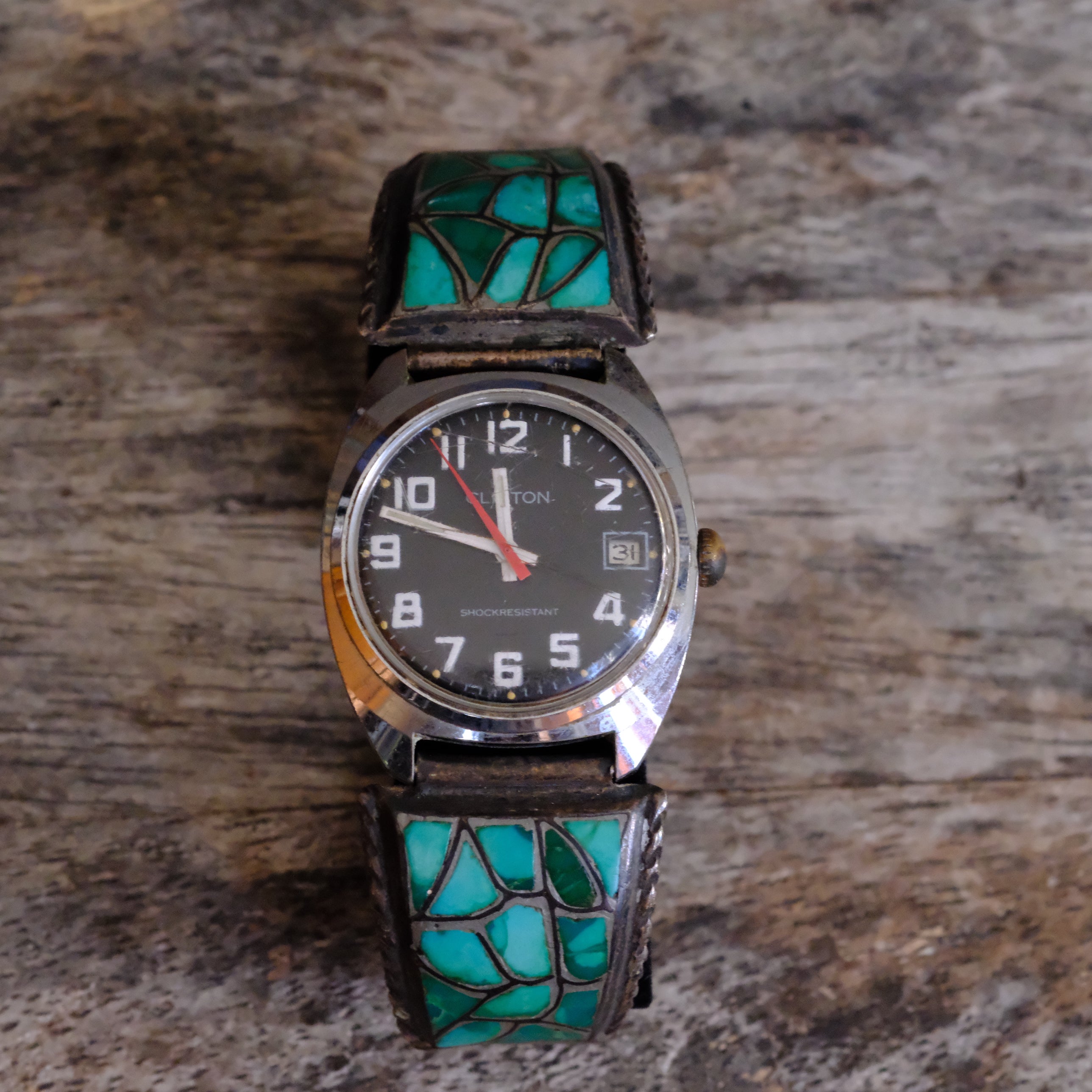Vintage Sterling Zuni Inlay Fish Scale Watch