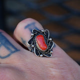 Vintage Sterling Coral Ring 6.75