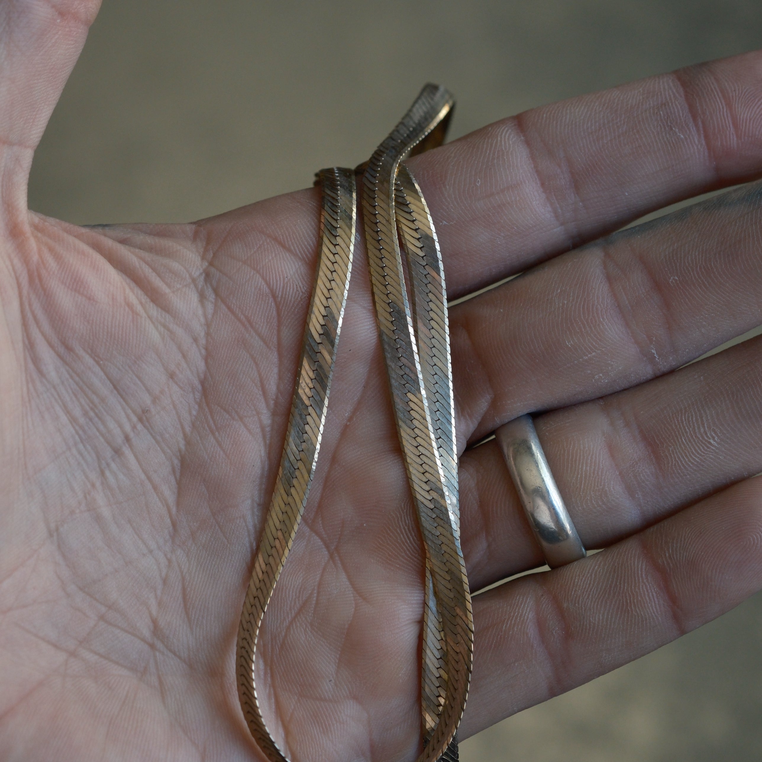 Vintage Sterling Silver Herringbone Necklace 18"