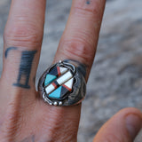 Vintage Sterling Zuni Inlay Stamped Band Ring 11