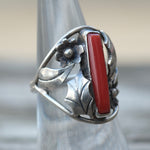 Vintage Sterling Coral Feather Ring 6.5